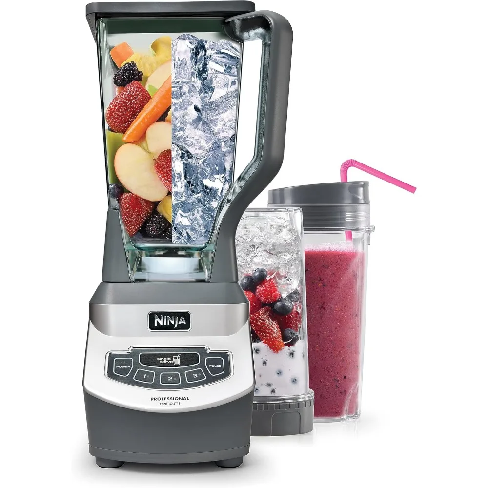 Professional Compact Smoothie & Food Processing Blender, 1100-Watts, 3 Functions -for Frozen Drinks, Smoothies