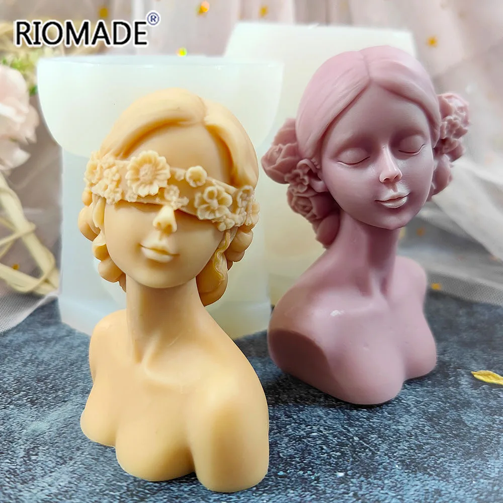 Cover Eyes Girl Silicone Candle Mold DIY Aromatherapy Wax Resin Gypsum Making Mould Blindfolded Girl Art Female Body Mold