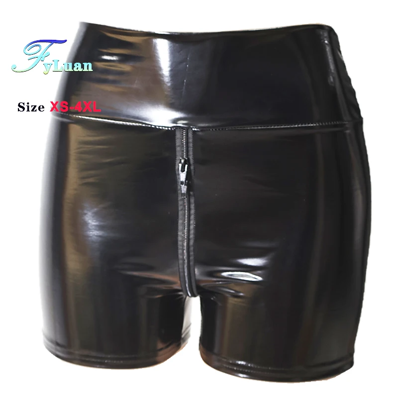 Novas Leggings Sexy com Zíper Duplo, Hotpants de Clube Punk, Estilo Hipster, Calças de Latex, Shorts Mini Plus Size 4XL