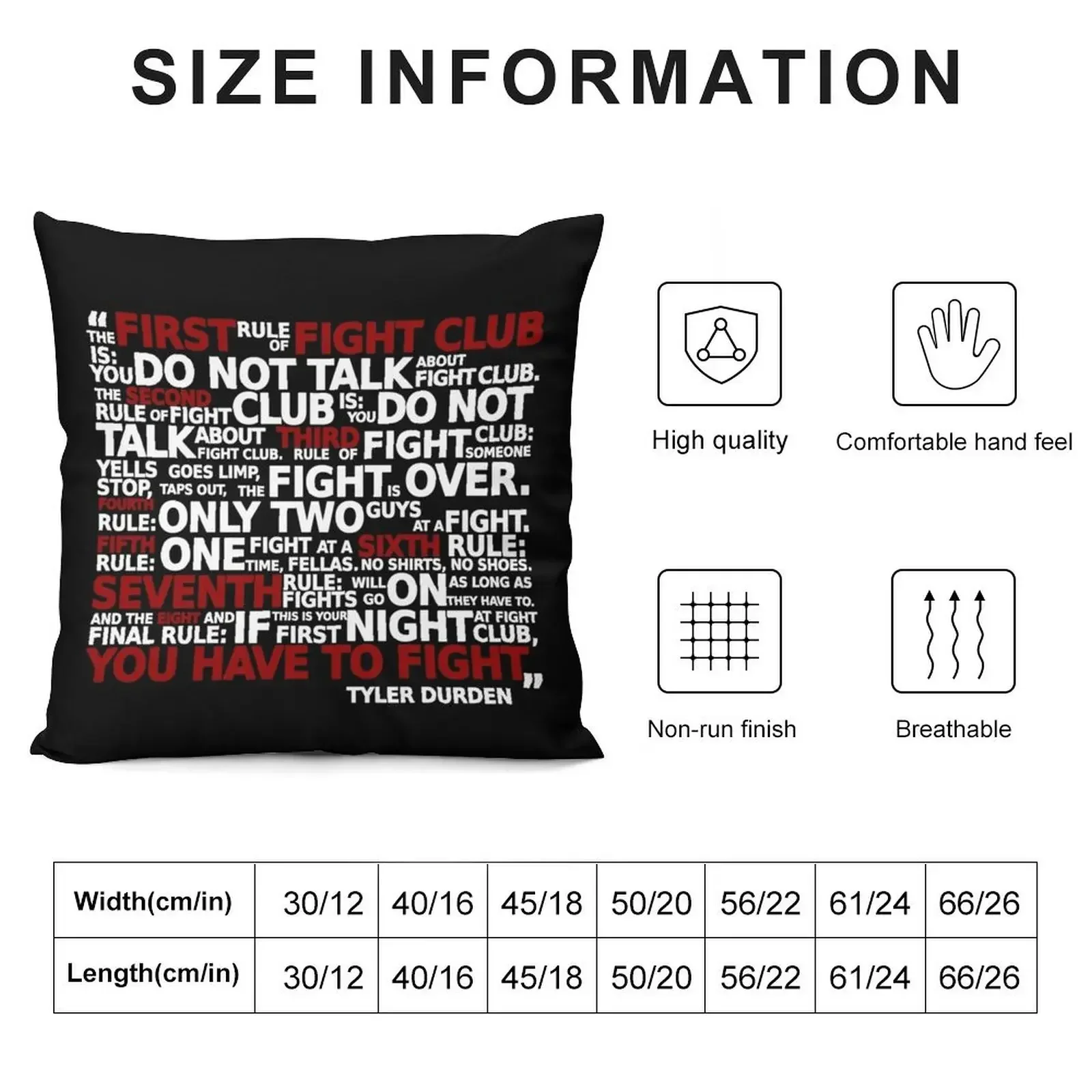 Fight Club Rules Throw Pillow Decorative Cushion Decorative Sofa Cushion Room decorating items sleeping pillows pillow