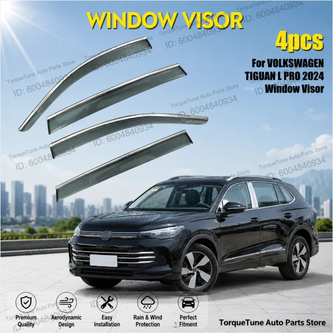 R-Line Injection Molded PC Side Door Rain Guard 4Pcs Fits for Volkswagen Tiguan L Pro 2024, Direct Mount Exterior Trim