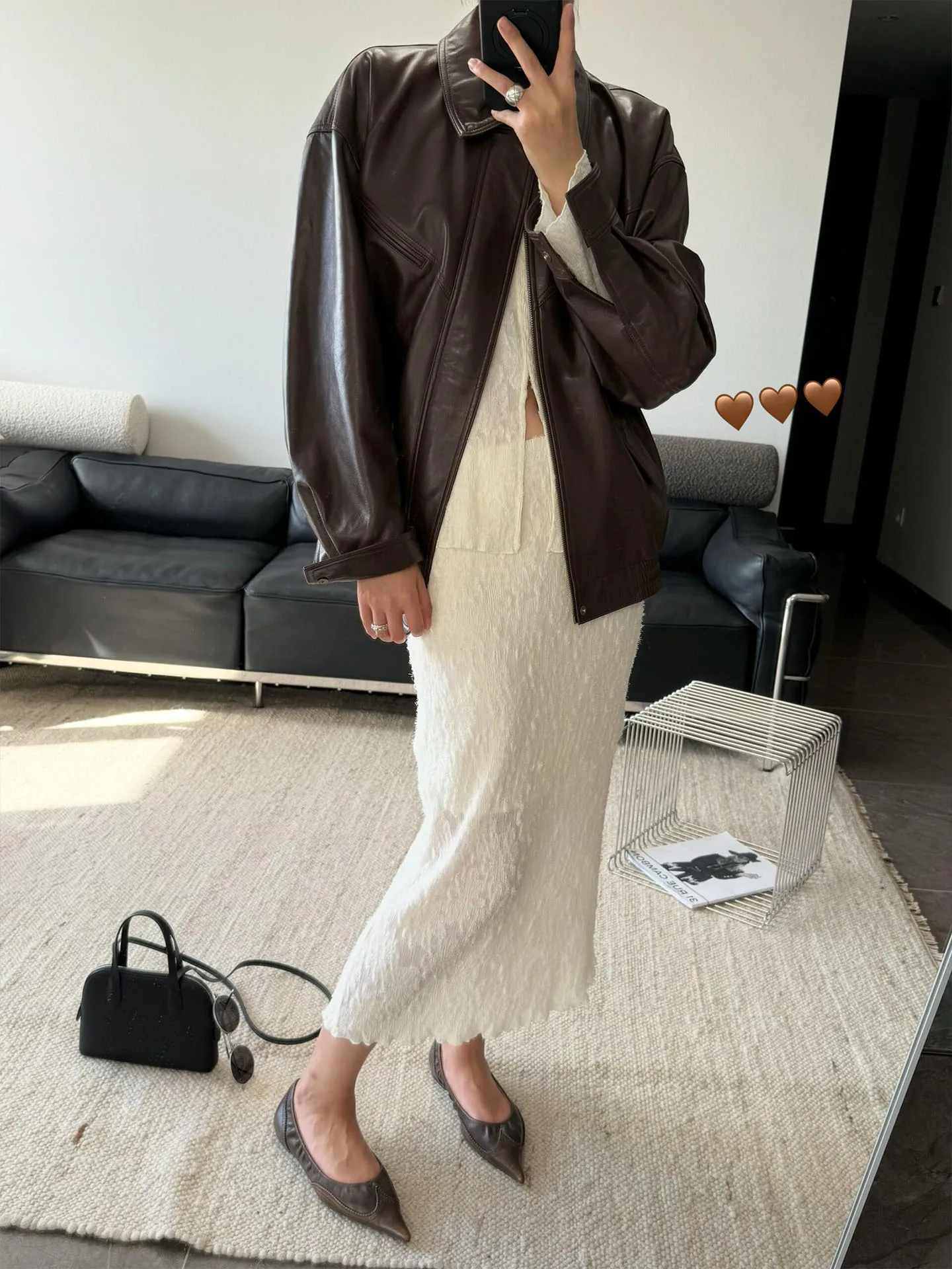 Giacca in Pelle Marrone Retrò da Donna, Vestibilità Ampia, Elegante e Versatile, Nuova Collezione Primavera 2026, Cappotto Corto