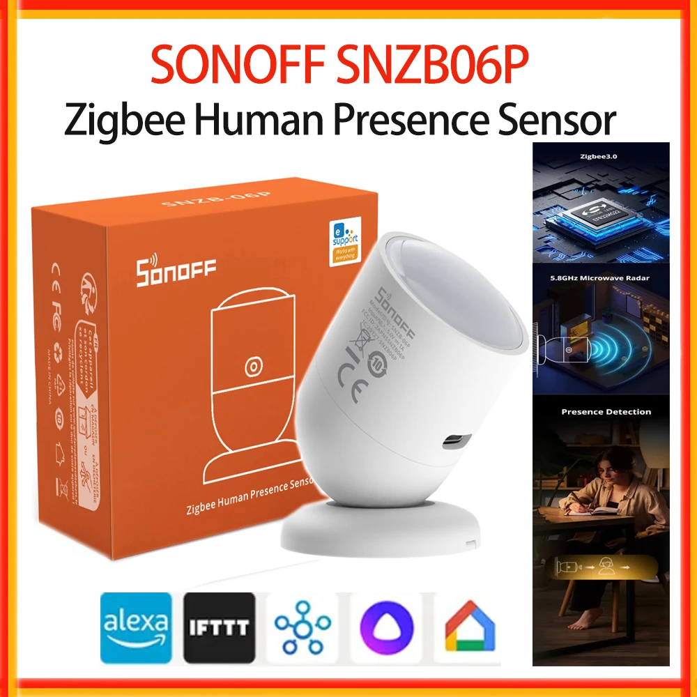 SONOFF SNZB-06P Zigbee Human Presence Sensor Smart Home Presence Detection Light Sensing Motion Sensor Works With Alexa Google