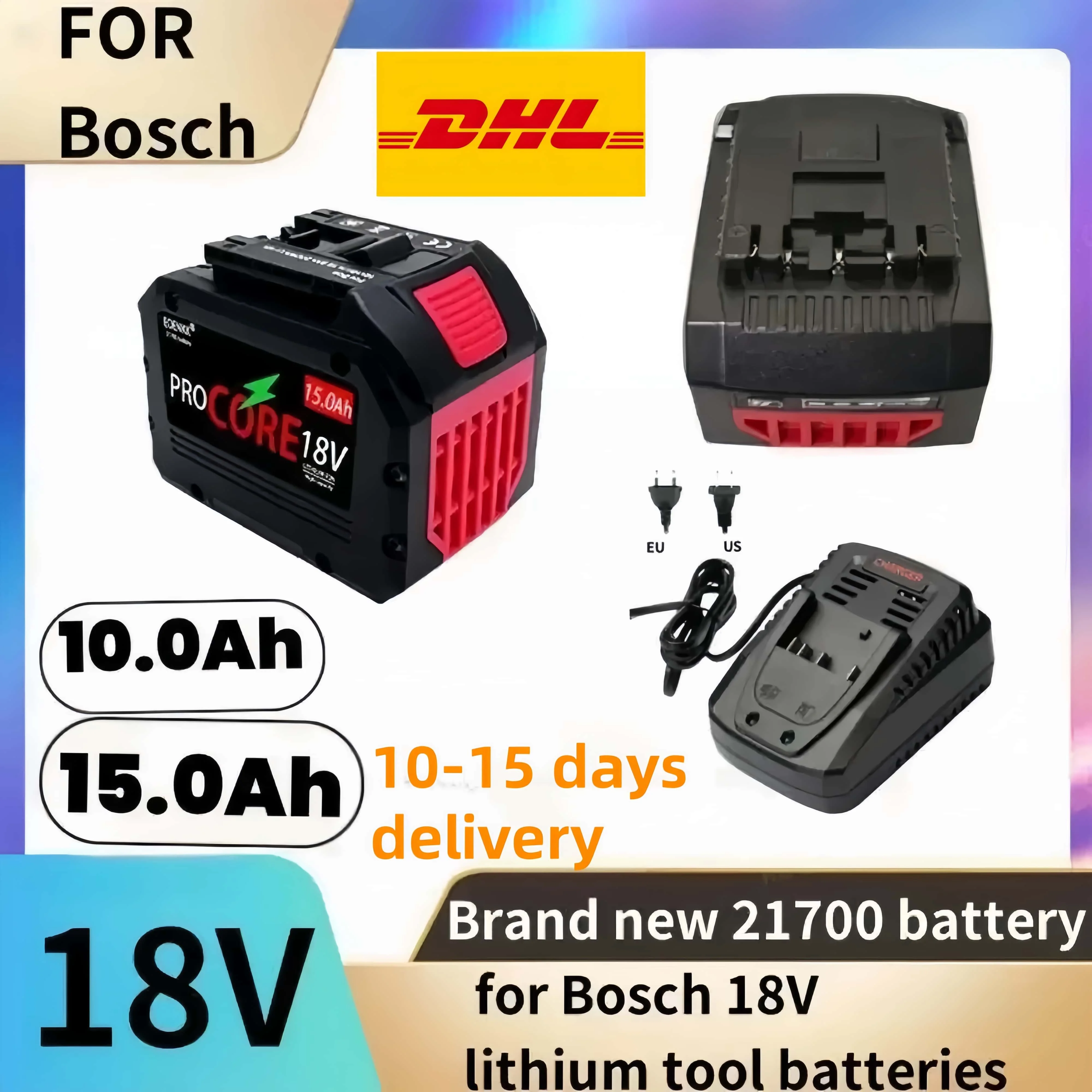 For Bosch10Ah 15Ah ProCORE replacement battery, 18V cordless tools BAT609 BAT618 GBA18V 21700 high power 5C power cell brand-new