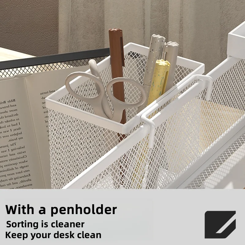 Metal File Stack Stackable Desk Organizer Office Desktop Organizer Multilayer File Tray with a Hanging Pen Holder Desk Organizer