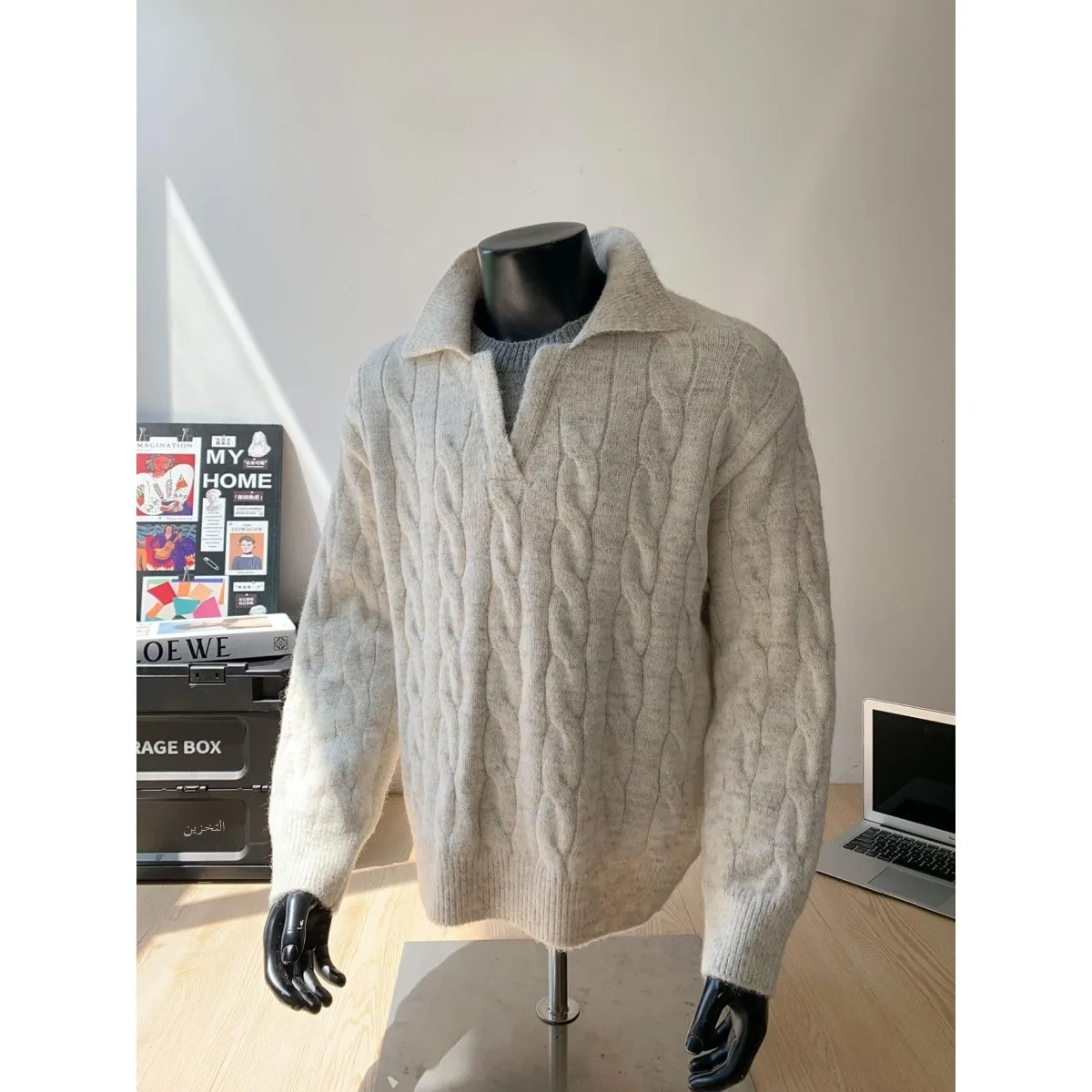 Locker sitzender Strickpullover mit Kragen, gefälschtes zweiteiliges Design, Herren-Herbst-Winter-Neue SLE, lässig, bequem, Polyesterfaser