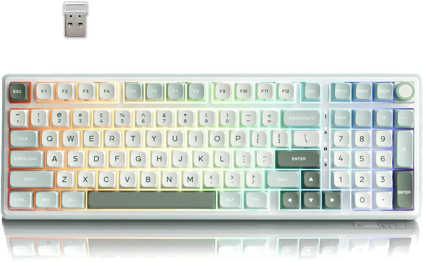 

Беспроводная механическая игровая клавиатура с RGB-подсветкой, цифровым блоком, ручкой-кнобом, колпачками клавиш MDA PBT, тактильными переключателями с возможностью горячей замены