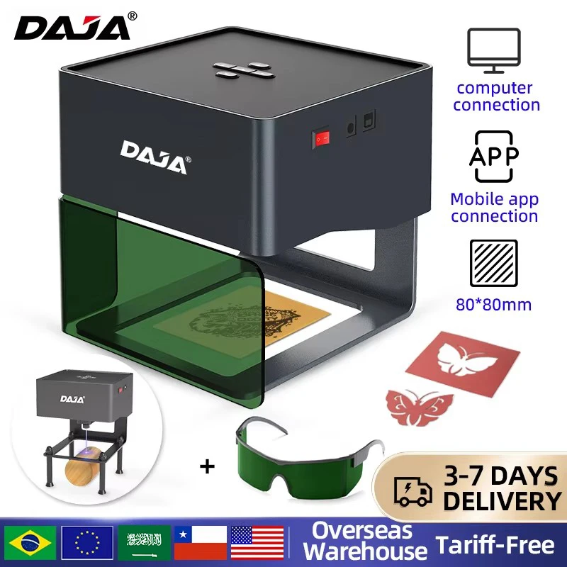 DAJA DJ6 Mini grabador láser portátil Diy máquina Bluetooth etiqueta de perro pintada papel cuero madera plástico Logo CNC máquina