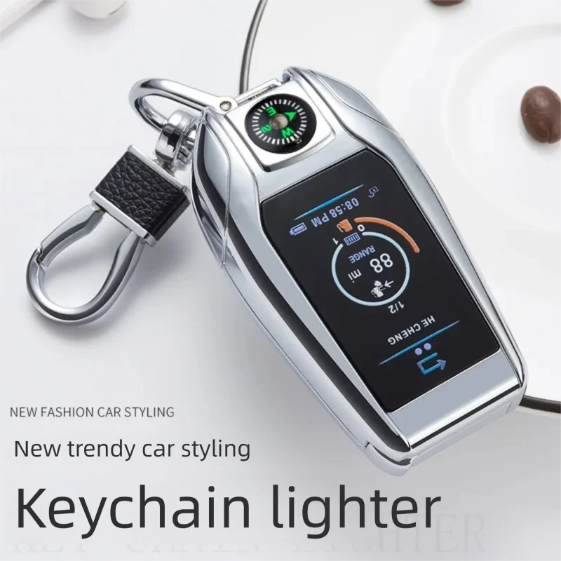 Outdoor Dual-Power Keychain Lighter - Jet Flame Metal Body Rechargeable Refillable with Built-in Compass