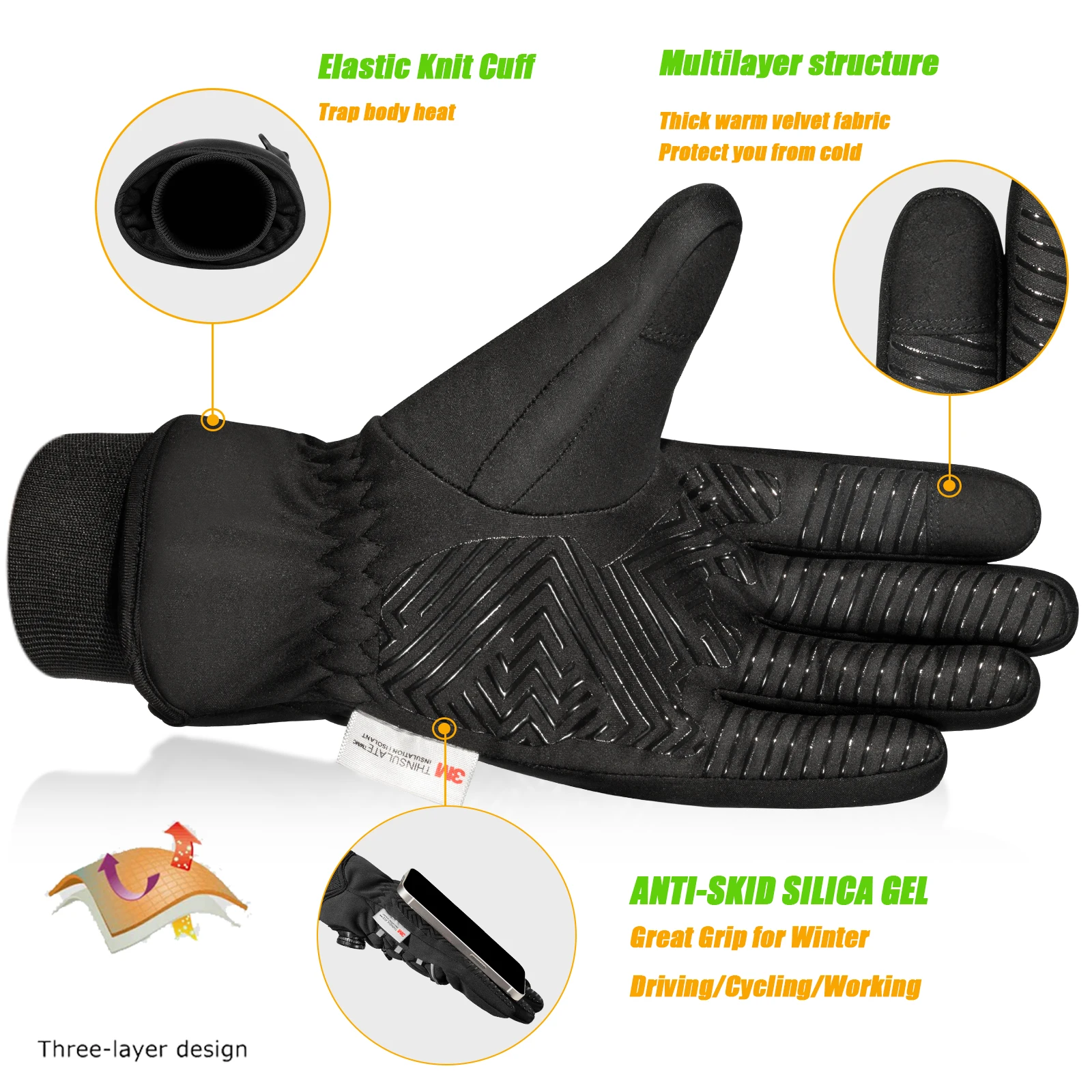 Luvas de inverno para homens -20 ° F 3M Thinsulate Luvas para clima frio para ciclismo, corrida, Shiing