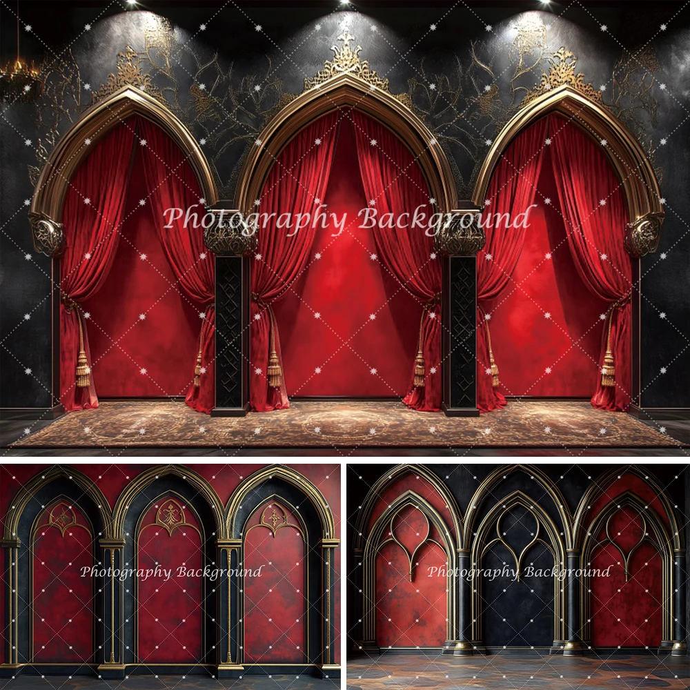 

Medieval Palace Pillar Backdrop Red Curtain Chic Wall Theme Party Photography Background Kids Birthday Party Decorations Banner