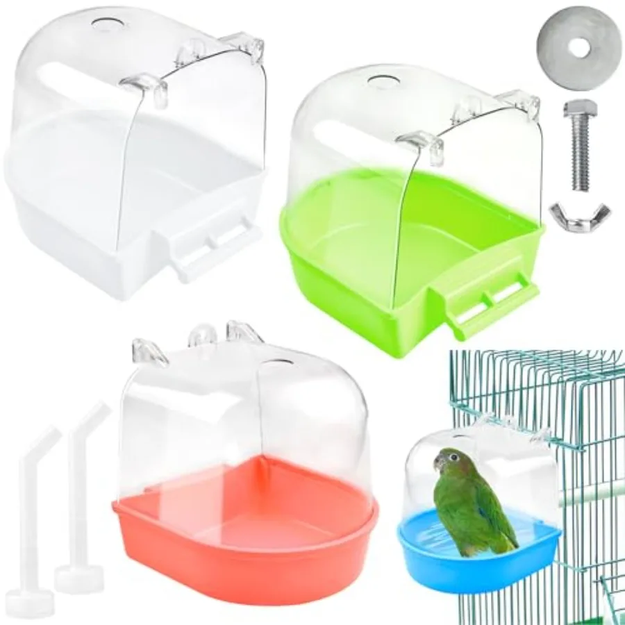 

4Pcs Clear Bird Bath for Cage Parakeet Bath Cage Accessories with Water Injectors Hanging Bird Bath Box Parrot Bird Bathing Tub