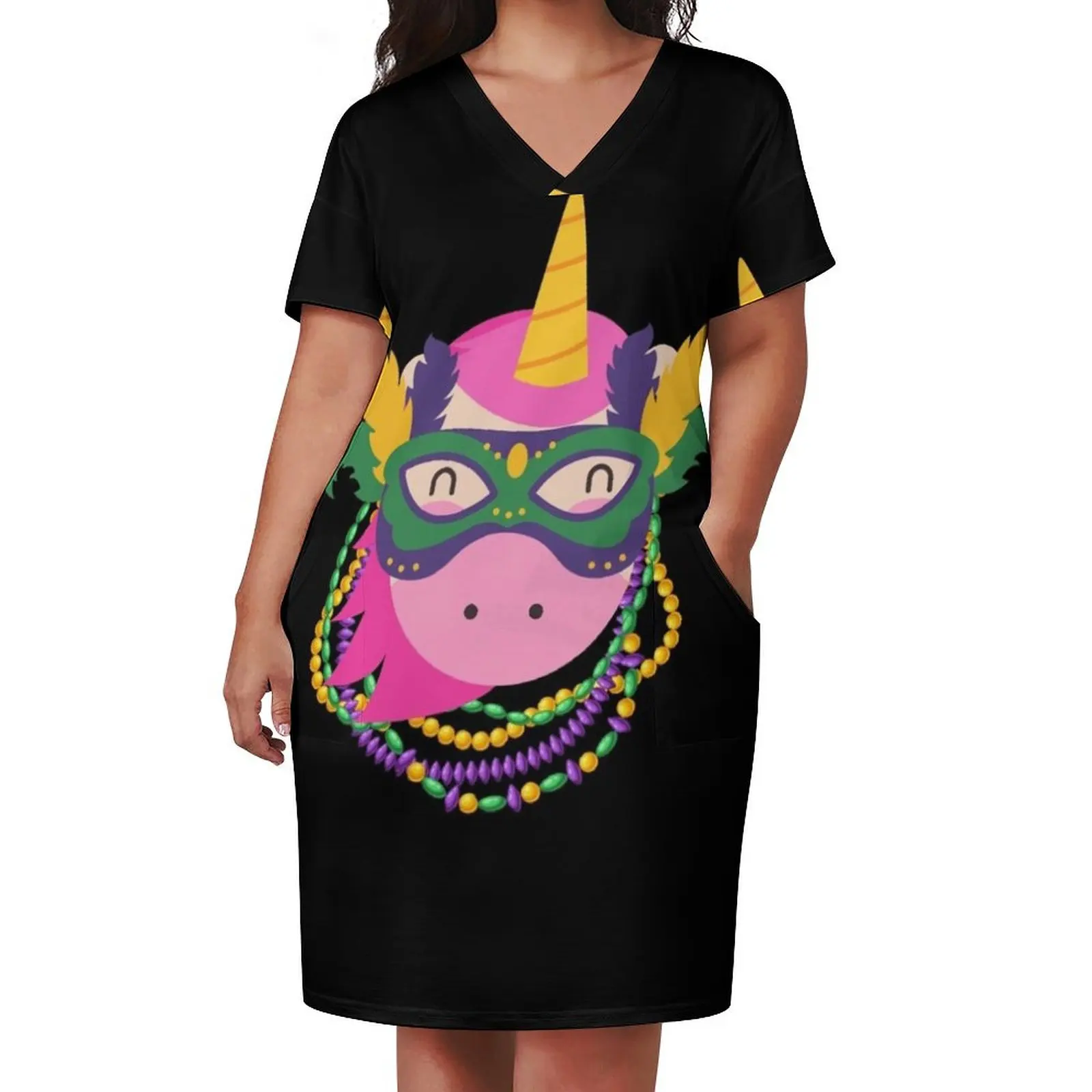 Mardi Gras Unicorn - Funny Colorful Mardi Gras Unicorn For Unicron Lovers Loose Pocket Dress dresses with long sleeves