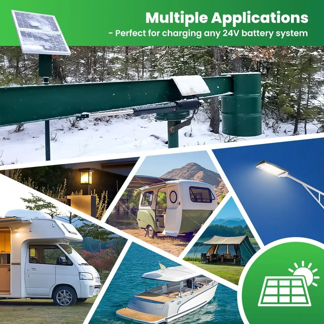 TSQ20W 20W 24V Kit de panel solar monocristalino para abridor de puerta, barco, RV, luz de jardín