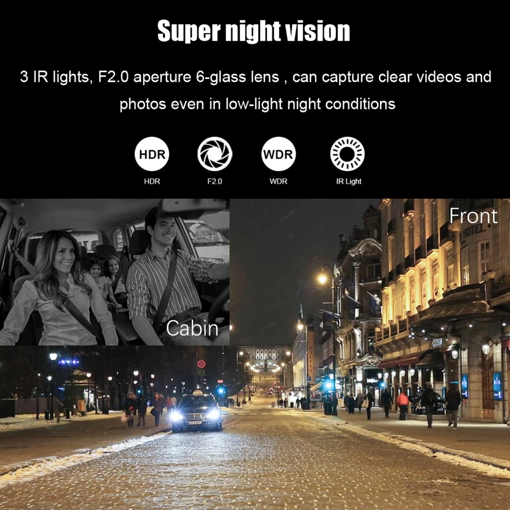 4 Inch Touch Screen Car DVR 1080P Dash Cam 3 Channel Front Inside Rear Camera Recorder Night Vision Loop Recording G-Sensor