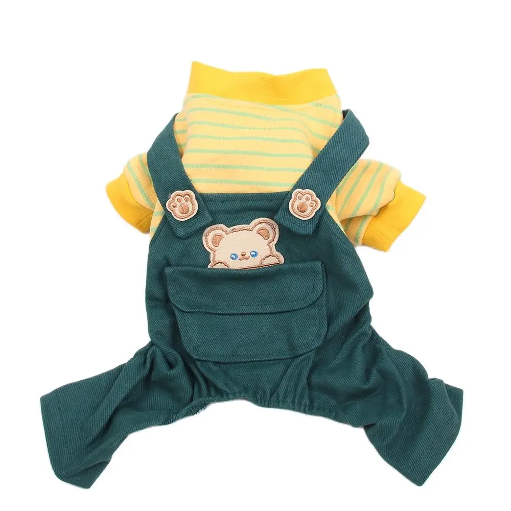 Striped Dog Cat Jumpsuit Rompers Bear Design Dog Coat Jacket Cat Puppy Autumn Clothes Outfit 3 Colours