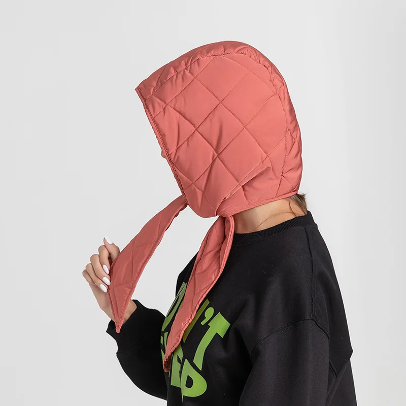 Rhombus Grid Fleece Hat Windproof Scarf Hat Men Ear Protection Hat Autumn Winter Women Hat Fleece Thickened Warm Soft Cozy