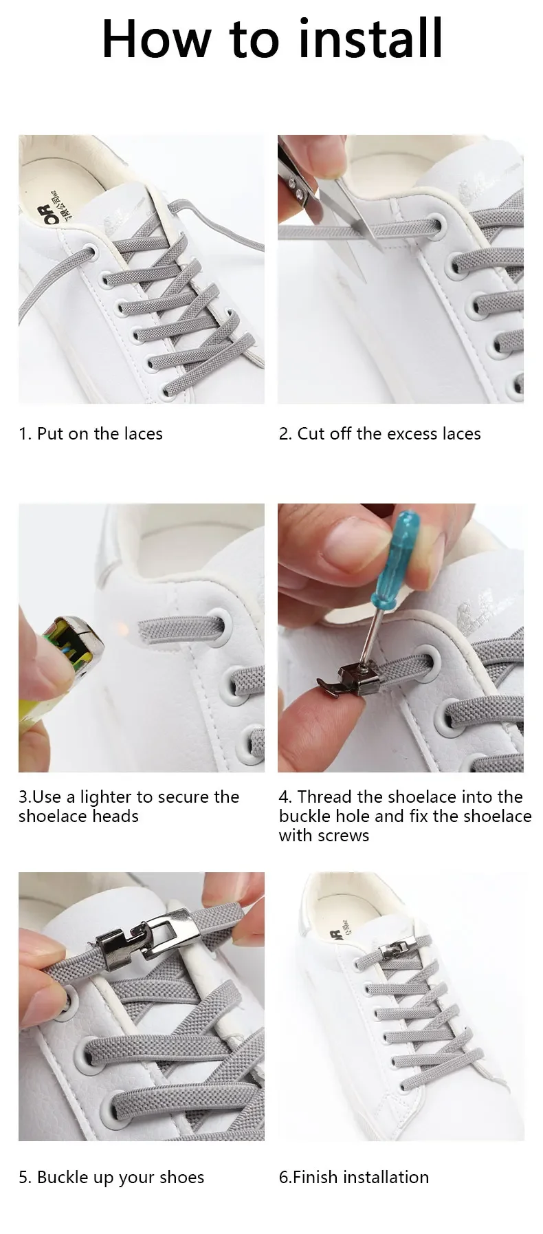1 Paar elastische, flache Schnürsenkel mit Kreuzschnalle, zum einfachen Anziehen, für Kinder und Erwachsene, unisex, für Sneaker, mit Metallschnalle, bequeme Schnürsenkel. – Detail 7