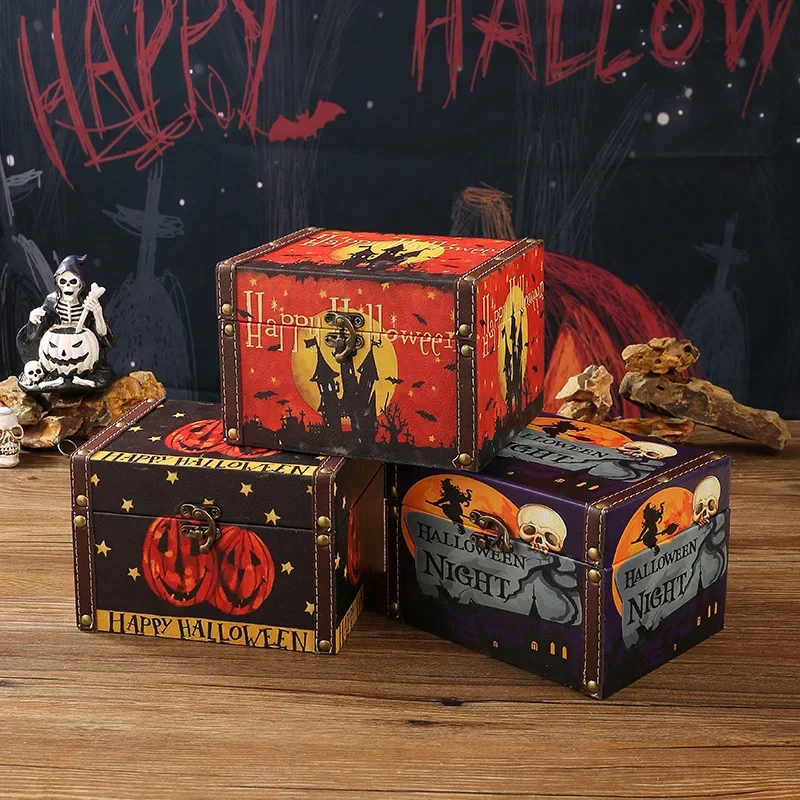 

Halloween Series Wooden Storage Box Keepsake Jewelry Box Kids Storage Chest for Jewelry Notebook Postcards Cosmetics Packets