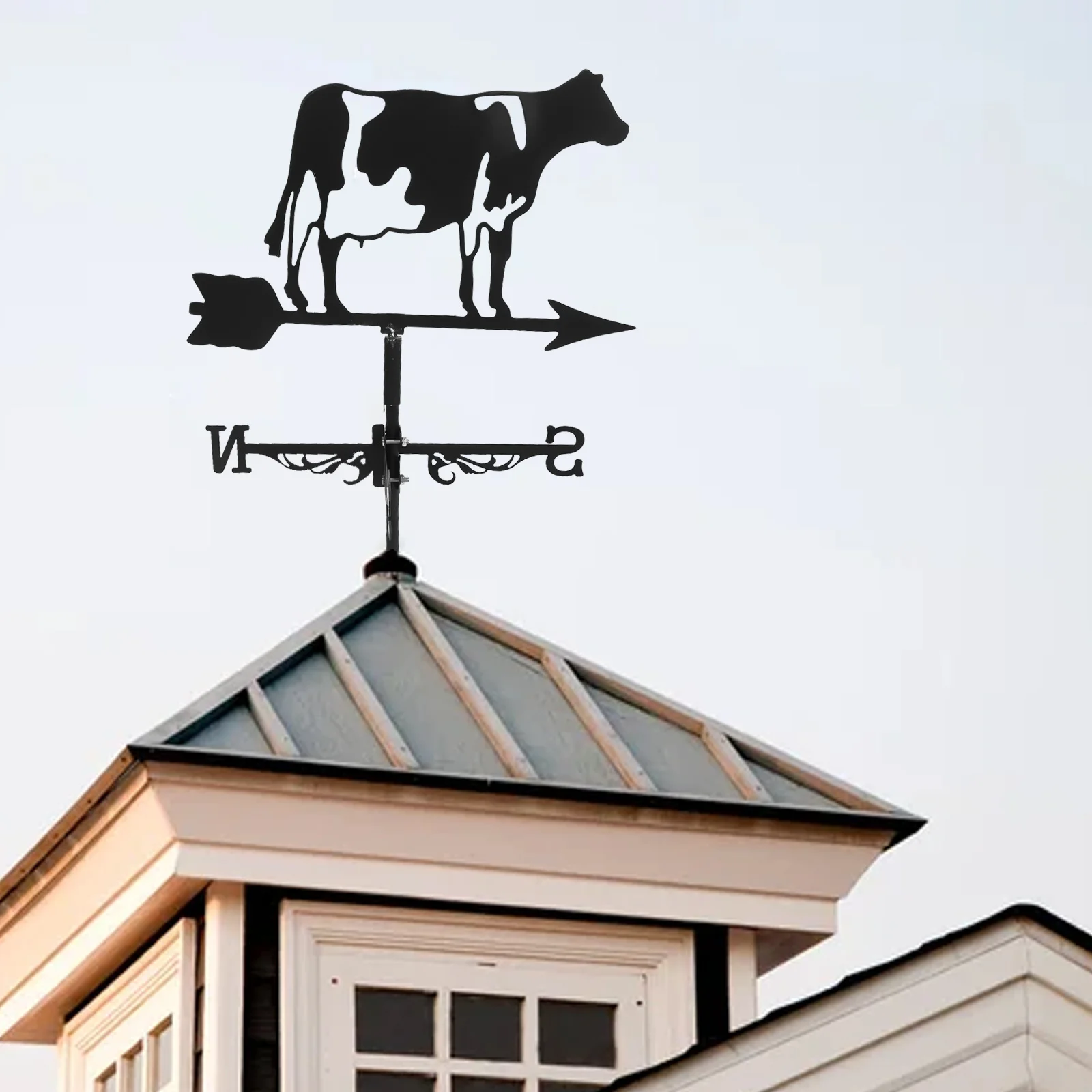 1 مجموعة ثلاثية الأبعاد البقرة الحديد Weathervane ريشة الطقس ل فناء ساحة مؤشر اتجاه الرياح ديكور معدني Weathervane #2