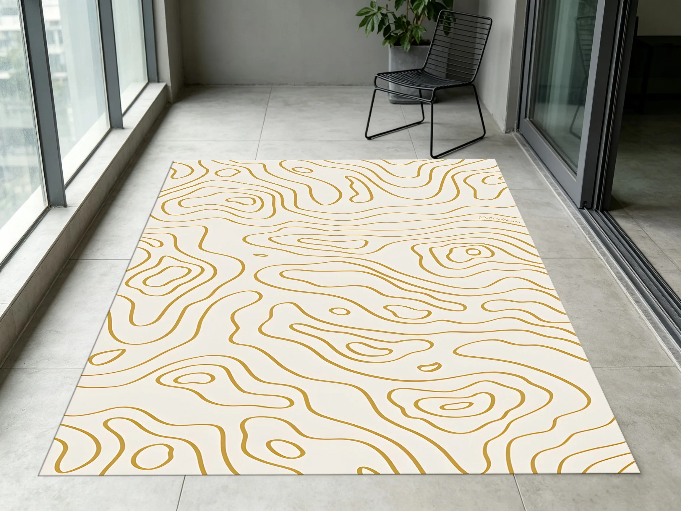 2D Large Rug, Warm Gold Abstract Streamlined Pattern, Light Luxury Minimalist Style, Living Room Bedroom