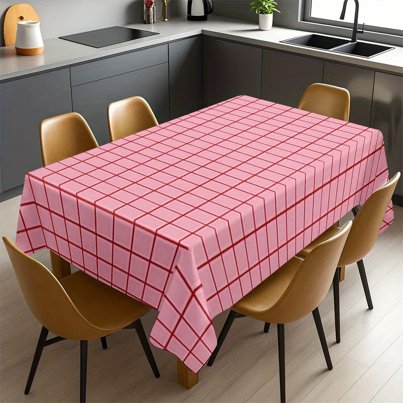 1pc Soft, Stylish, and Beautiful Pink Checkered Pattern Tablecloth, Machine Washable and Easy to Clean, for Dining Table / Coffe
