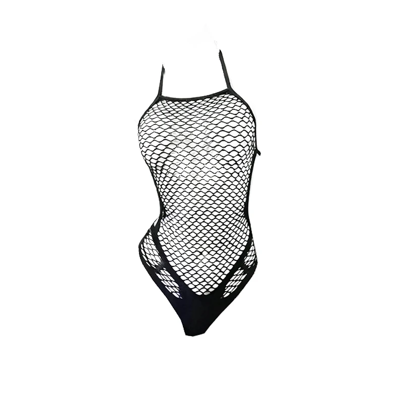 

Sexy Crotchless Lingerie Fishnet Elastic Mesh Cutout Bodysuit For Women