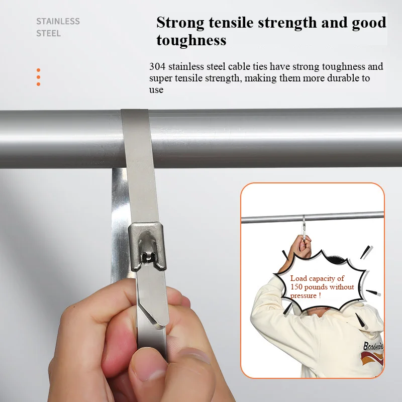 

50PCS 304 Stainless Steel Zip Ties, Heavy-Duty Self-Locking Metal Cable Ties 4.6mm,Anti-Rust & Heat Resistant for Marine,Outdoor