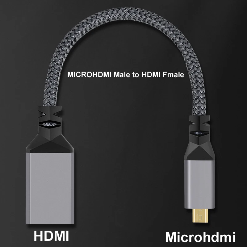 20CM Nylon Braid 4K@60HZ V2.0 MicroHDMI MICRO HDMI Male Straight To HDMI Fmale   Extension Cable For Cameras HDTV Monitor