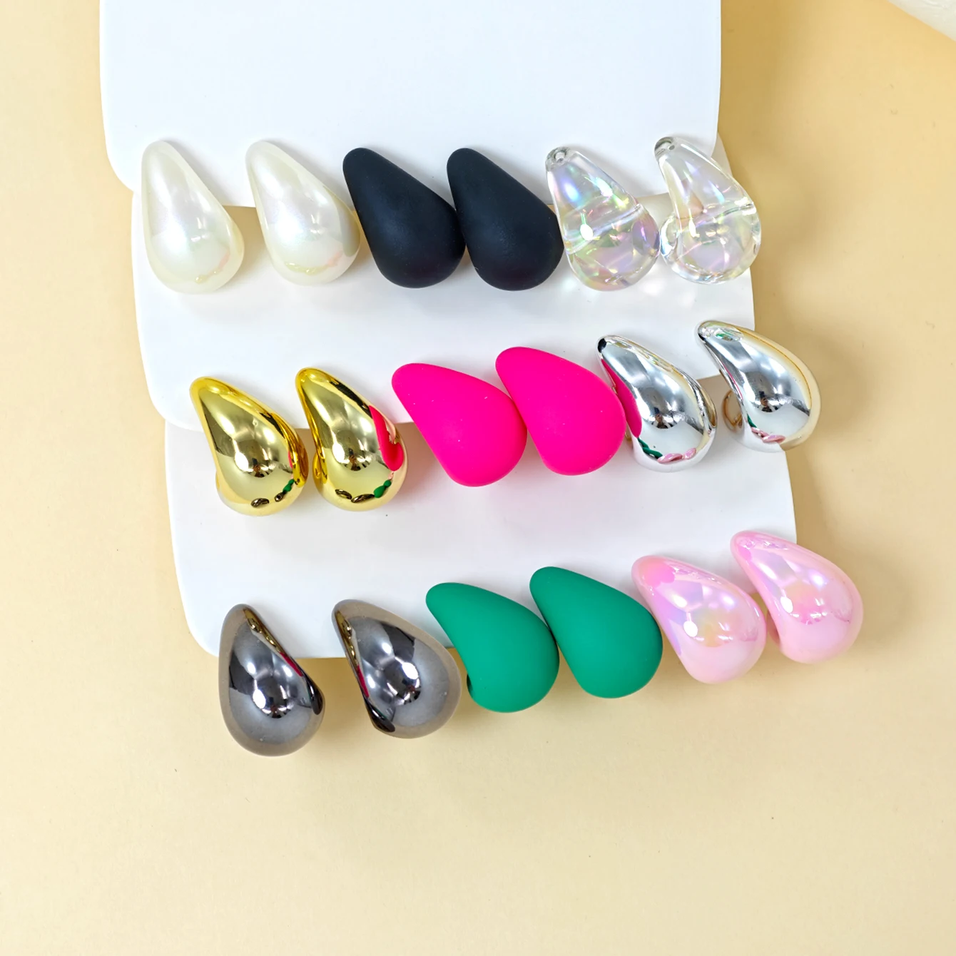 18pcs Simple Versatile Water Drop Earrings For Women Macaron Color Shiny Surface Iridescent Texture Earrings