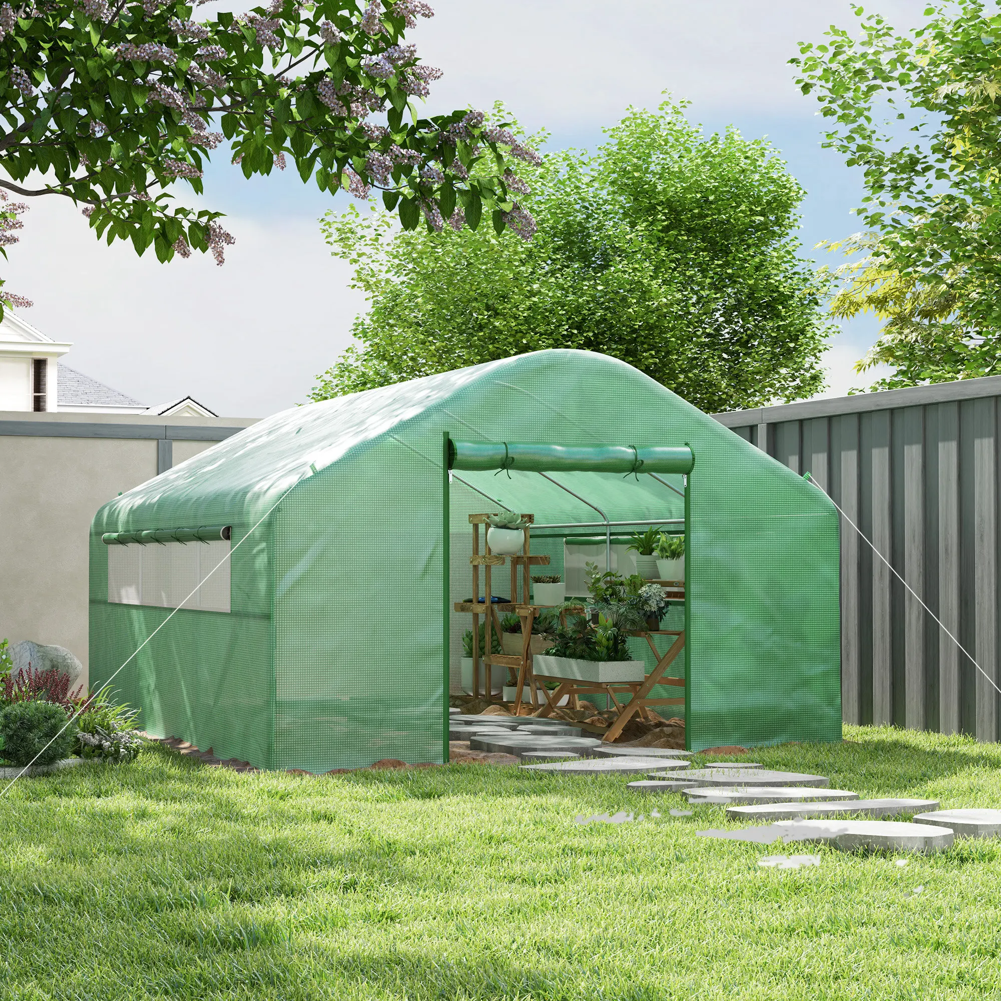 13  x 10  x 6.5  Tunnel Greenhouse Hoop House with Upgraded Galvanized Steel Frame and Large Windows, Green
