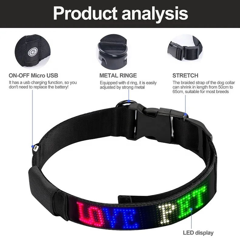 LED Pet Light Collar Display DIY Editable Rechargeable Traction Anti-loss Pet Accessories Dog Collar