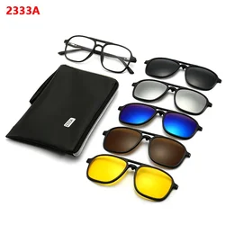 6 In 1 Custom Magnetic Suction Set Mirror Polarized Sun Glasses Male Driving Night Vision Goggles Sunglasses Clip Piece Female
