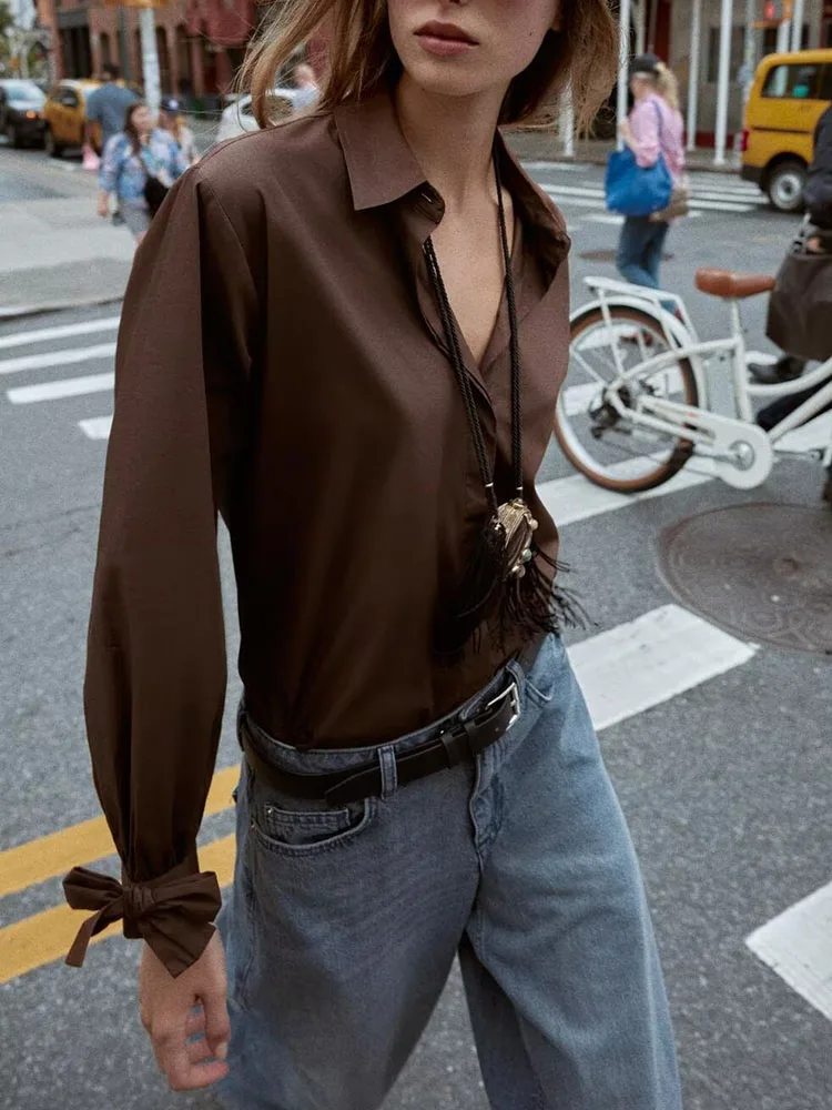 

Ele Long Sve irt with Bow Tie Design in Silk Gauze New Autumn Collection Women's Faion from Overseas Region