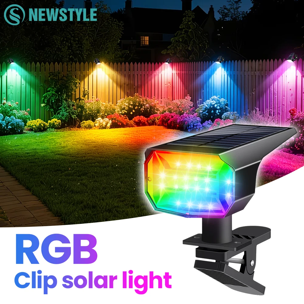 20LED RGB Clip On Solar Light 7 Lighting Modes Color Changing Waterproof IP65 Solar Railing Light For Wall Yard Railing Lighting