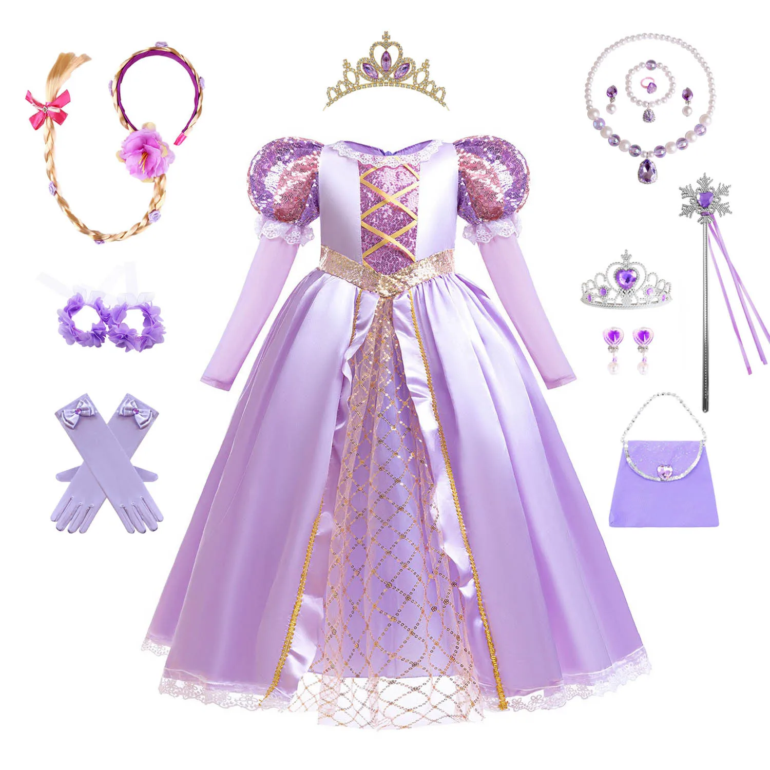 Shiny Toddler Little Girls Movie Princess Tangled Rapunzel Birthday Party Cosplay Halloween Dress