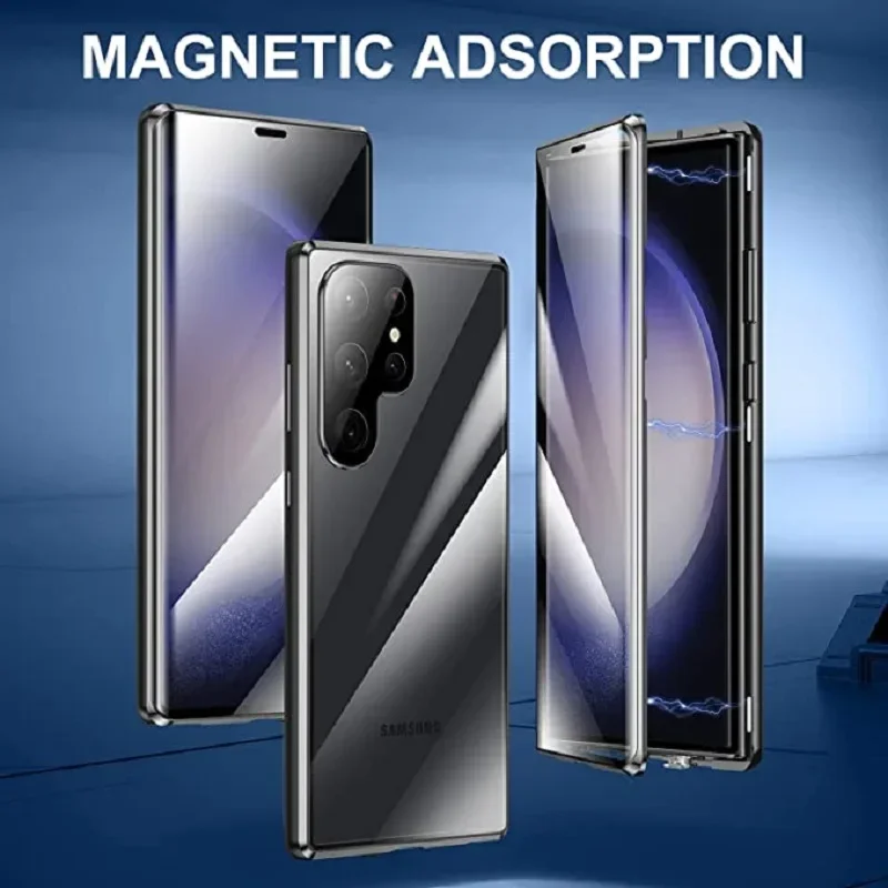 Magnetic Double Sided Tempered Glass Case For Galaxy S26 S25 S24 Ultra S23 S22 Plus Anti-fall Cover Metal Bumper Len Protection