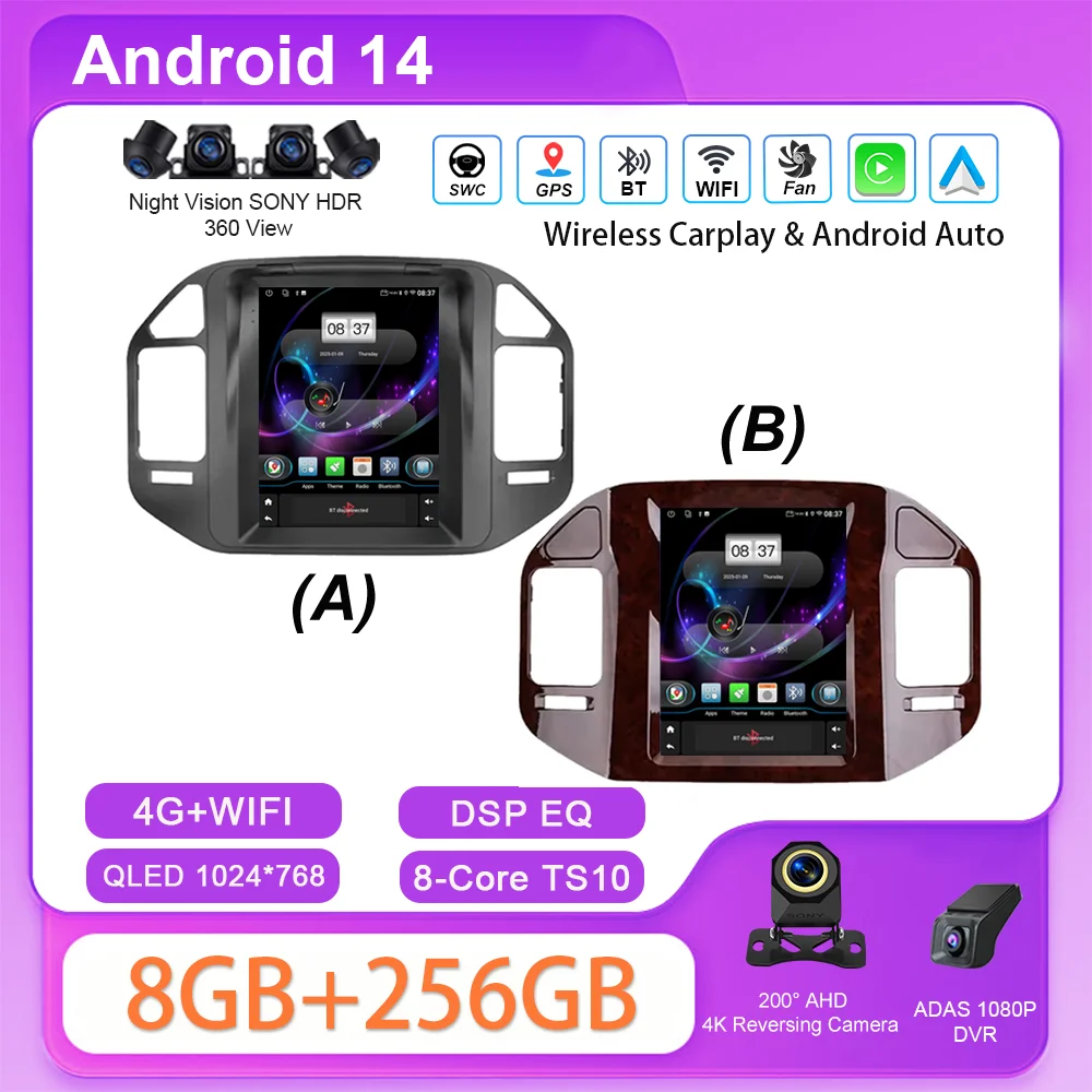 

9.7“ Android 14 Car Radio Stereo For Mitsubishi Pajero 3 V70 V60 1999-2011 Auto Multimedia Player GPS wireless Carplay 2Din DVD