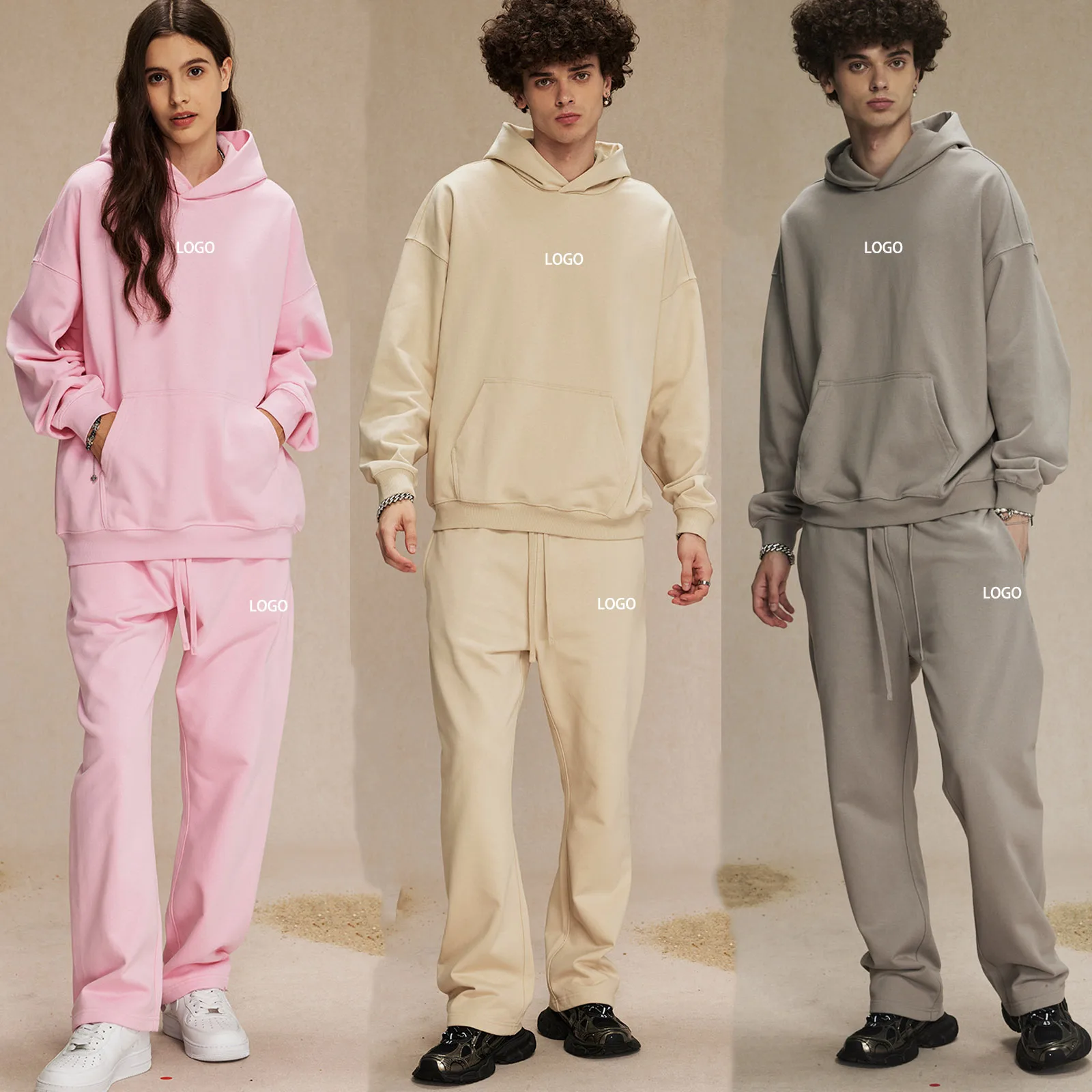 Custom LOGO High Quality Cotton polyester 430g Clothing Fall sports tracksuit unisex hoodie sweatpants set Hoodie Jogger Pants