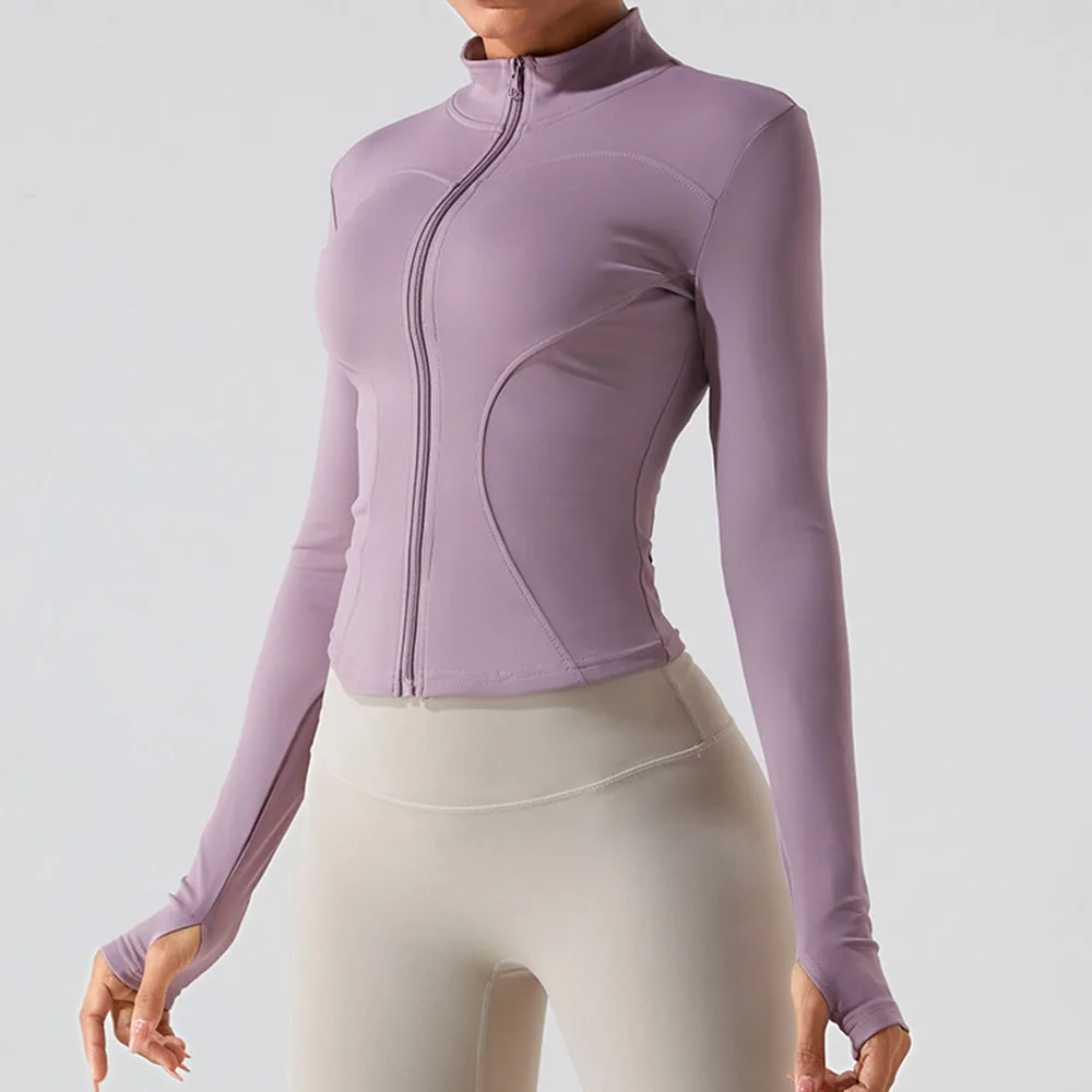 

Solid Color Slim Fit Yoga Jacket Quick Dry Fitness Sports Top Breathable Stretch Active Wear For Women Workout Running Gym