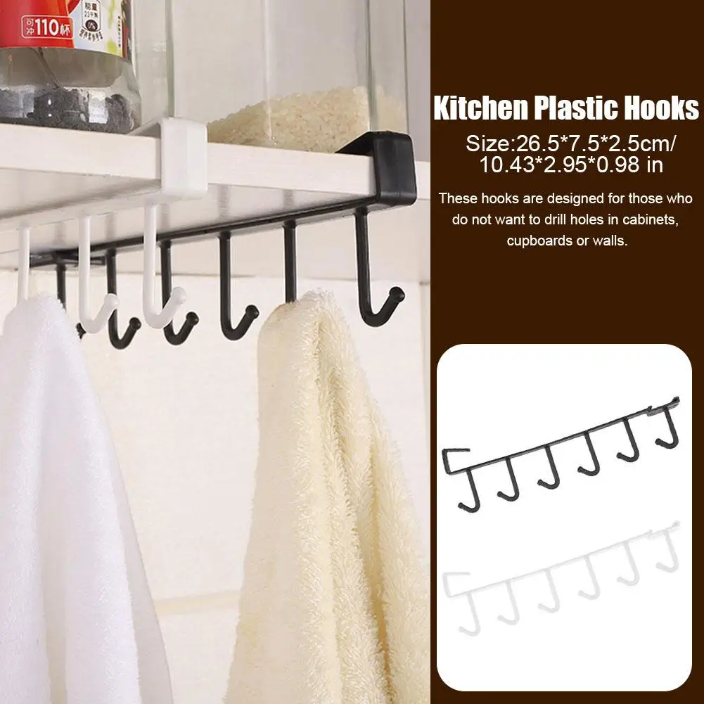 Kitchen Plastic Hooks 6 Hooks Coffee Cup Mug Towel Holder Kitchen Bathroom Rack Kitechen Supplies Organizer Hanging Wardrob O7J1