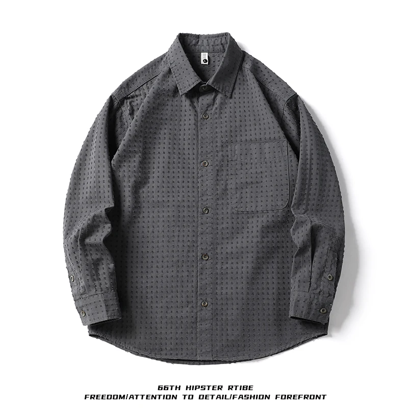 

American Retro Long Sve Embroidered irt Men's Loose Casual Versatile Workwear Jaet Ci Walk Daily Busin Cotton