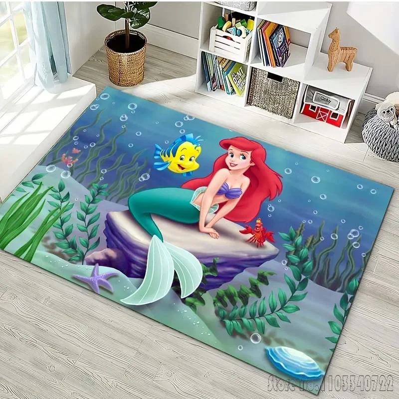 Disney Princess Mermaid Ariel Pattern Carpet for Living Room Bedroom Floor Mat Decor Anti-slip Rug Kid's Room Play Mat Pink Room