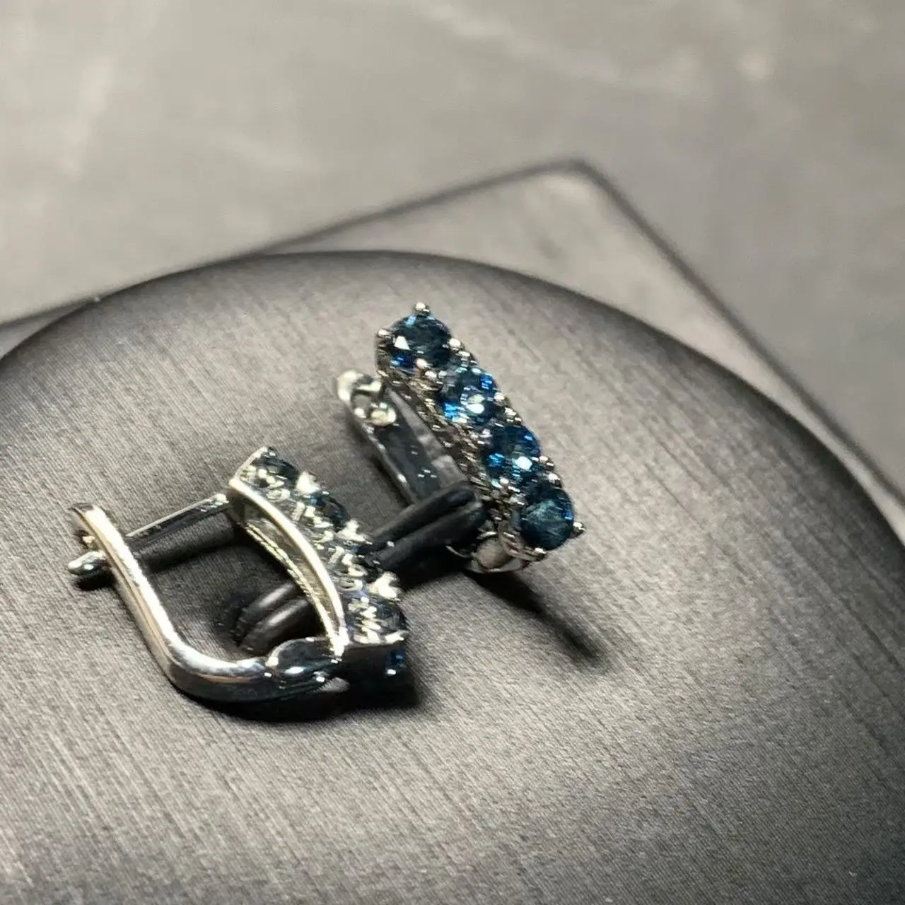 HEYYA STONE Vintage Natural Blue Topaz Hoop Earrings Simple Classic Round Circle Gemstone Jewelry Handmade 14K GOLD exclusive