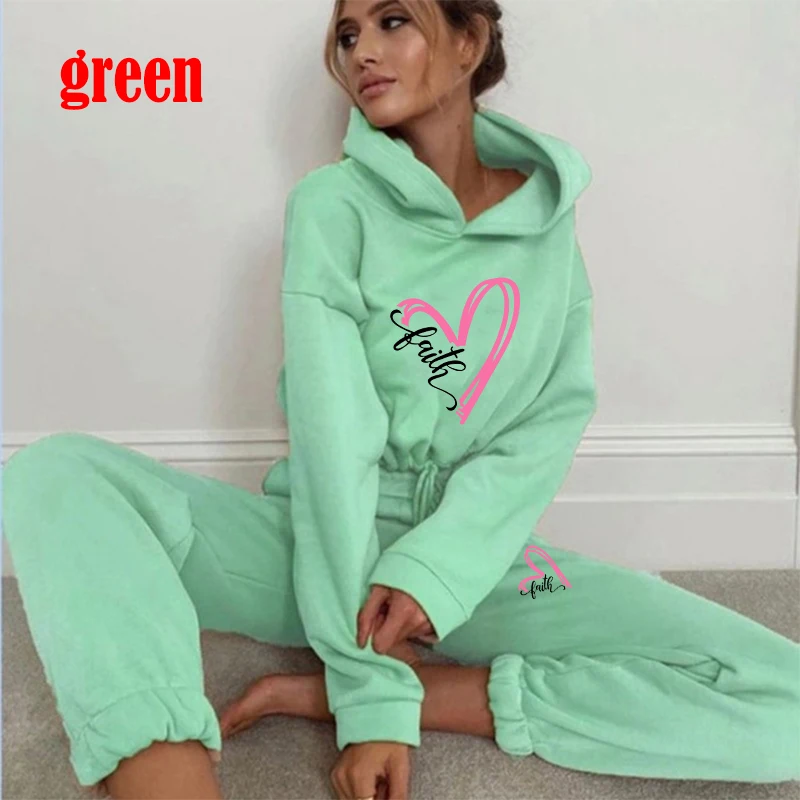 Women Hooded Sweatshirts+long Pants Casual Sport Suits Women Tracksuits Warm Long Sleeve Hoodies Two Piece Sets