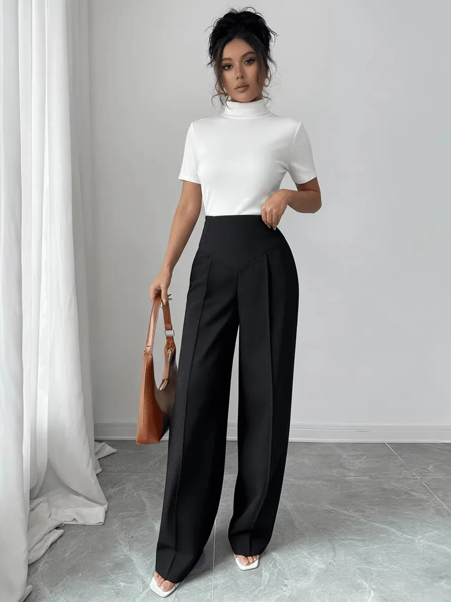 

High-End Straight Leg Suit Pants Women's Loose Casual Wide Leg Pants Dra Elastic Trousers Long Pants High Waist