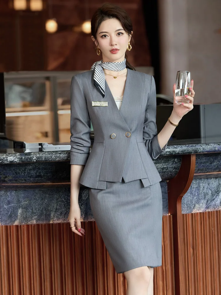 

ay Profional Suit Set for Women Hotel Front Desk Reception Beau Salon Work orm Spring Autumn Ele High End