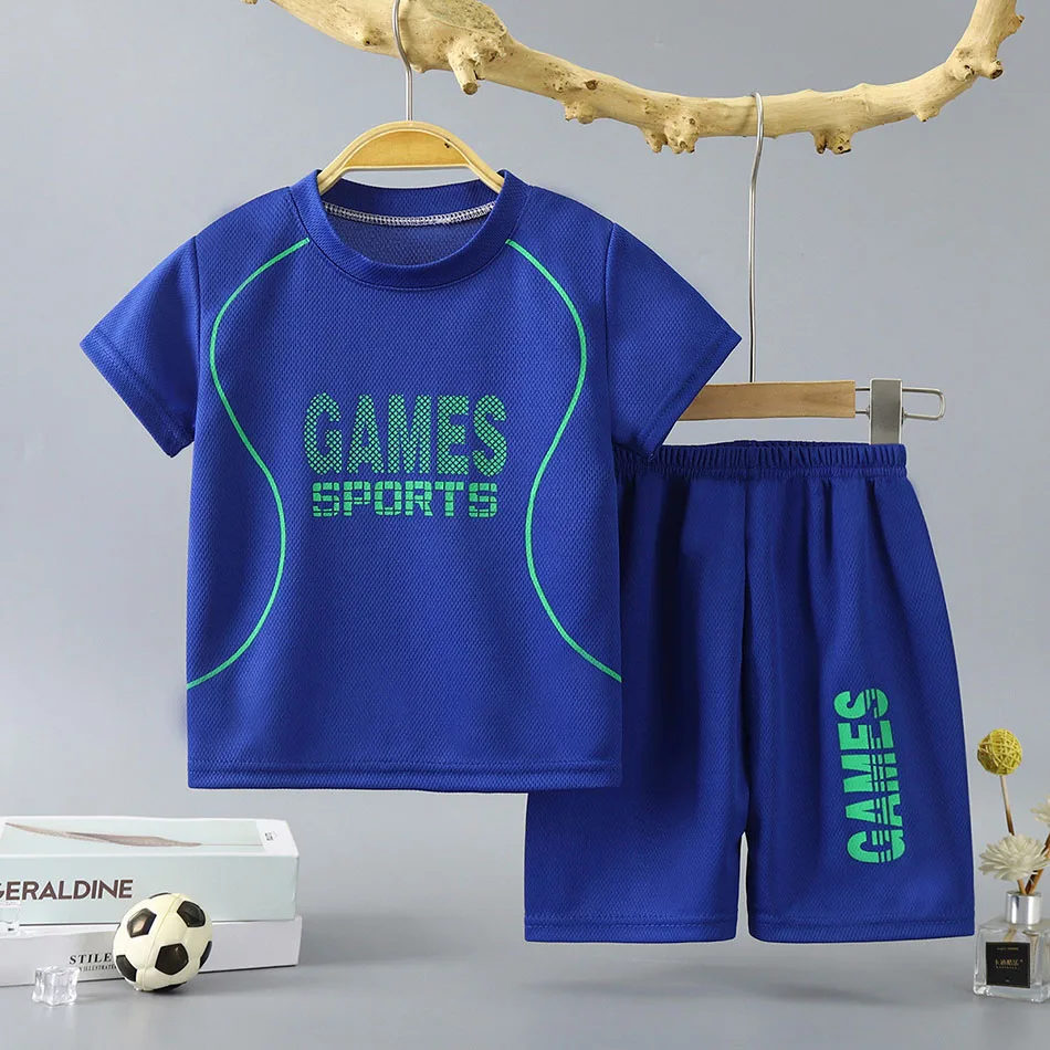 Summer Collection Boys Basketball-Inspired Quick-Dry Homewear Set Solid Color Sports Short and Sleeved Shorts Children Sets