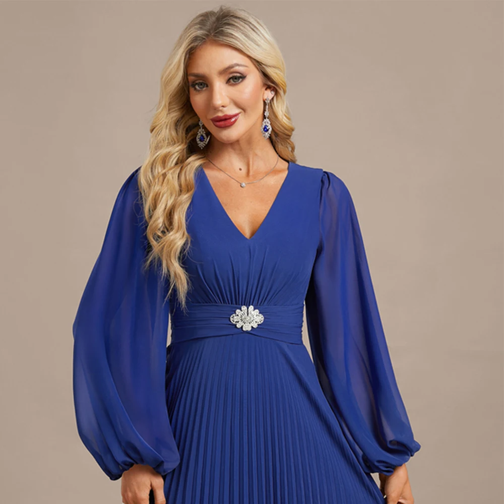 Light Blue Mother of the Bride Dresses Puffy Full Sleeve Wedding Party Gowns Zipper Back Ankle Length Summer Vestido De 2025 New