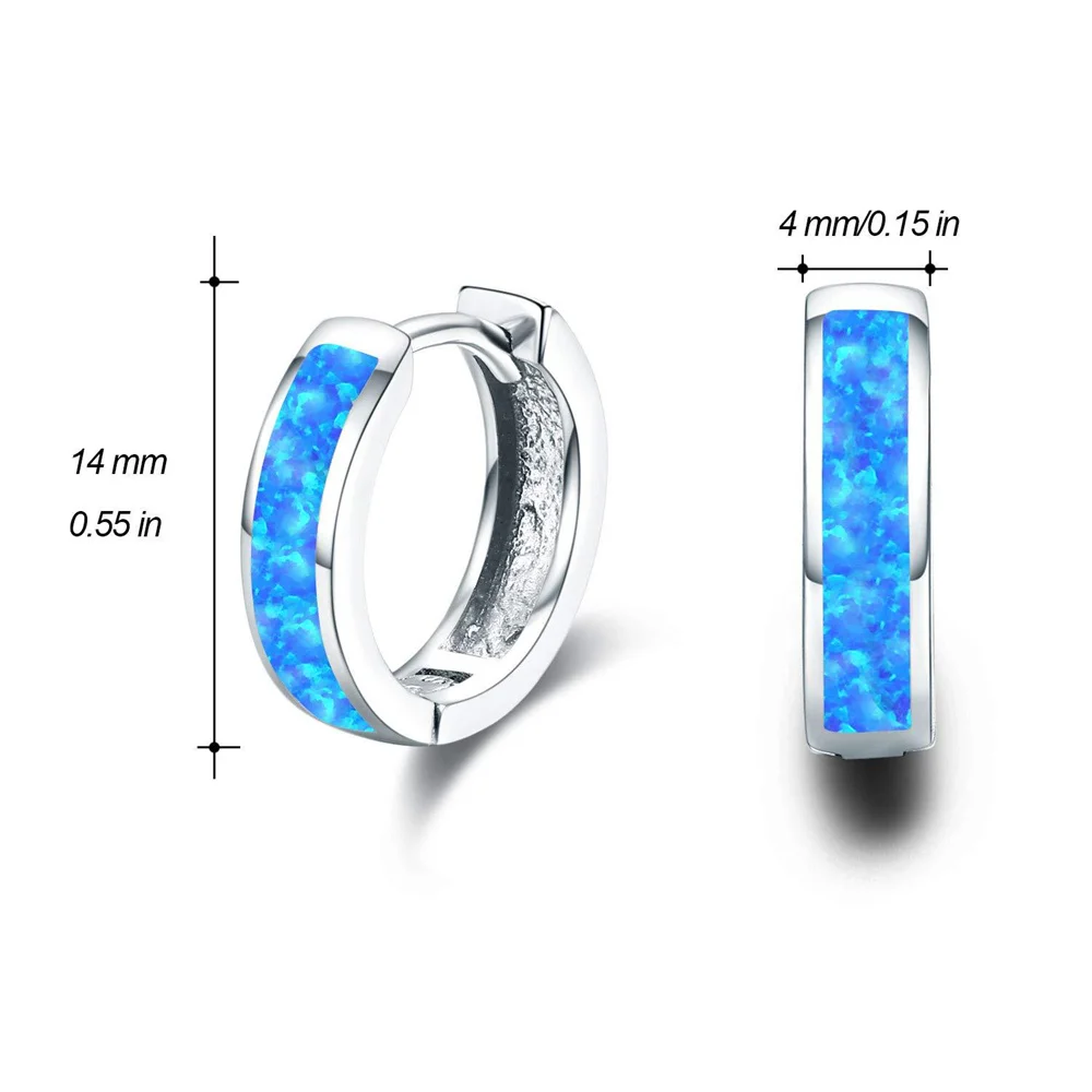 Mens Blue White Green Fire Opal Earrings For Women Rose Gold Silver Color Small Round Ear Buckle Male Bar Wedding Party Jewelry